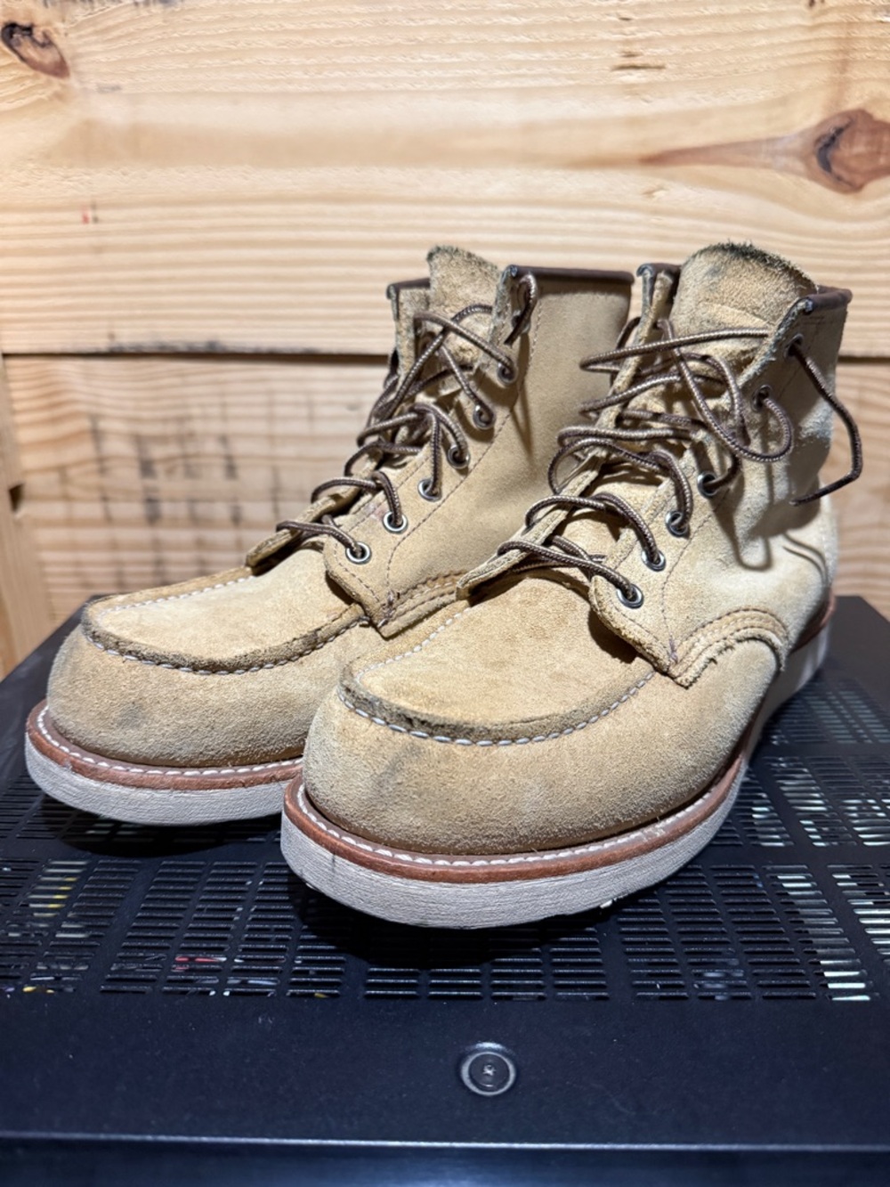 Red Wing Shoes Suede Moc Toe Boots — Tan